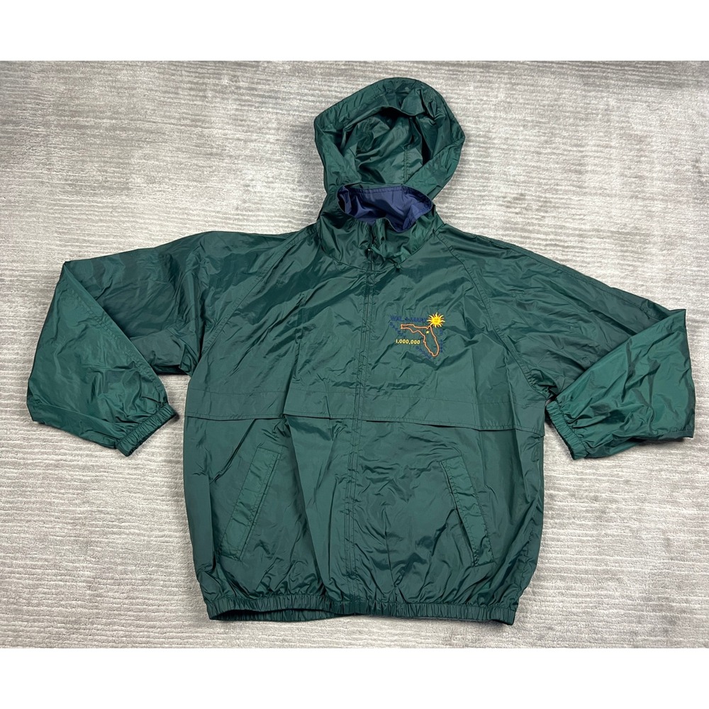 Tri-Mountain Windbreaker Mens 2XL Green Walmart Florida Safety Full Zip Hooded
